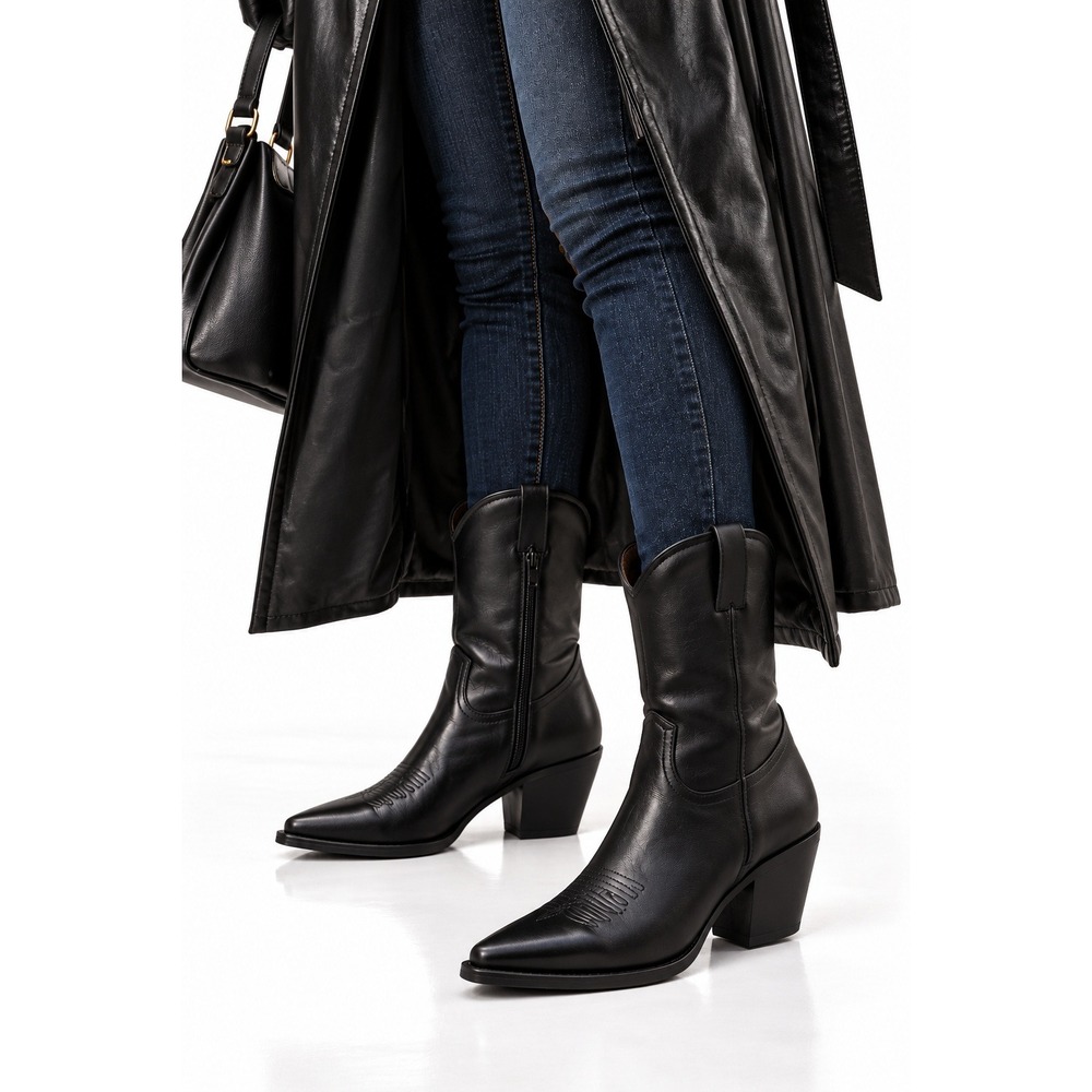 Universal Thread Reed Black Western Boots Size 7.5 Mid Calf Pointed Toe Zipper